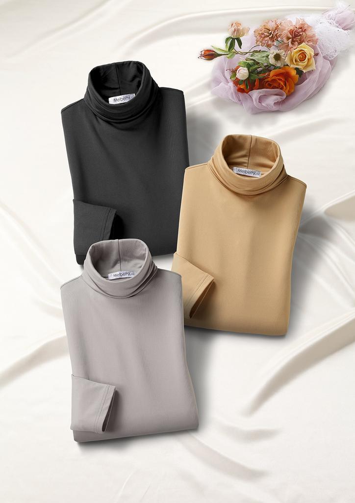 Little Island Warm Innerwear Women's High-Neck, High-Tension Fleece-Lined (Long Sleeves/Stretch) (3L/Beige)