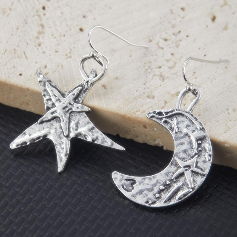 Винтажные серьги-подвески со звездой и луной серебристого цвета, женские, персонализированные, в панк-стиле, праздничные аксессуары, бижутерия