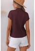 2025 Women's High Neck Short Sleeve Ribbed Knit Pullover – European & American Fashion