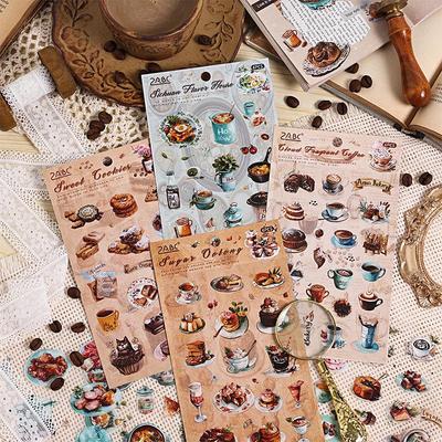 Yue Zhen Retro Kaffeehaus Journal Aufkleber - Wasserdichtes PET-Folien-Schnitt-Set