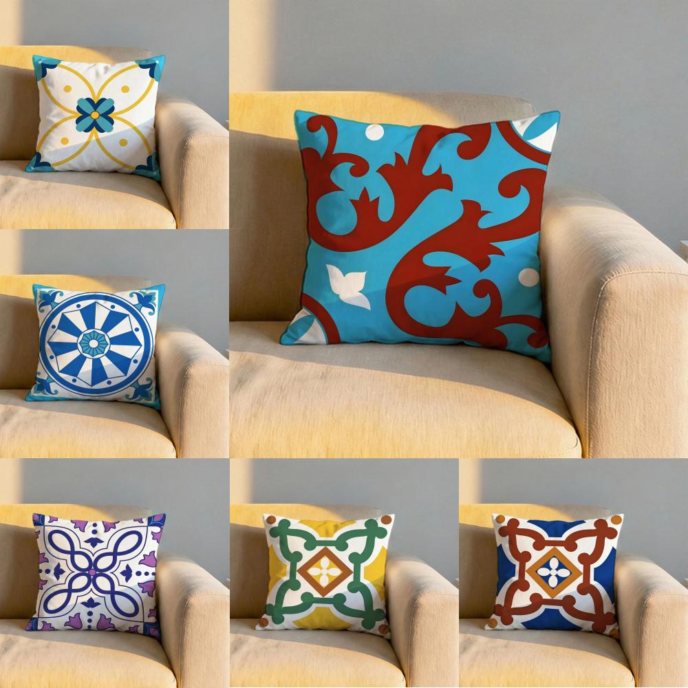 Exotic Portuguese Pattern Cushion Cover Soft Reversible Durable Pillow Cover MultiScene Use for Home Car Daily Comfort