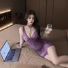 Sexy pure desire perspective mesh lace suspender nightdress sexy underwear inner strap deep V nightdress backless can be torn