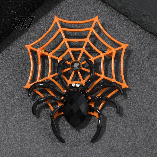 Horror Theme Jewelry Halloween Spider Web Brooch, Rhinestone Badge Accessories, Holiday Lapel Scarves Decorative Pins Pin for Jackets Sweaters