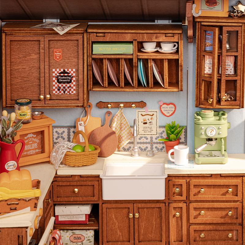 Robotime Rolife DIY Miniature Dollhouse Kit Baking Kitchen Crafts Hobbies Amazing Gift for Women Children DG172