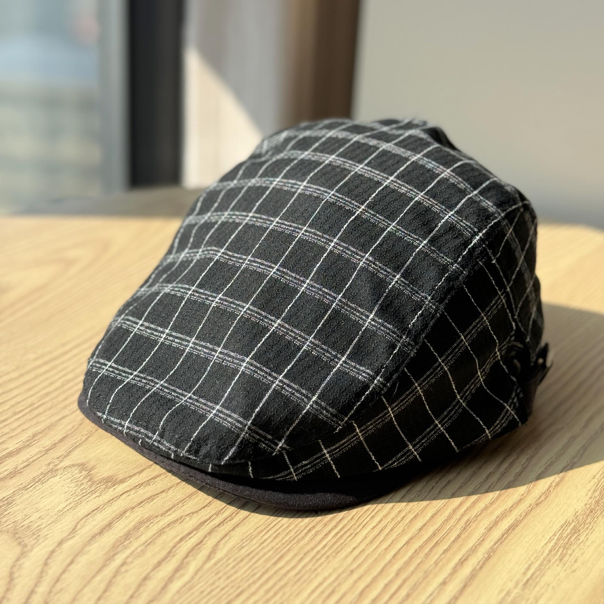 

Spring and Autumn Japanese-style retro plaid forward cap for women, fashionable and casual versatile duckbill cap that makes the face look smaller, Adult54-60Adjustable чёрный