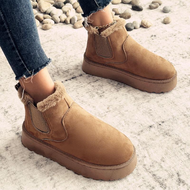 Snökängor håller värmen på vintern, en pedal, staplade och förtjockade bomullsskor, damstövlar med tjock sula och integrerad päls, stor storlek.