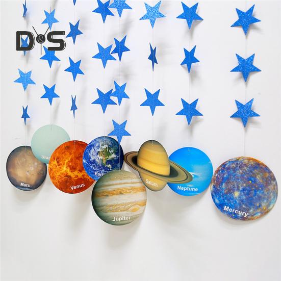 1 Set langlebige Planeten-Hängeflagge mit Glitzersternen, auffälliger Banner-Anhänger mit Sternenhimmel-Motiv, Geburtstagsparty-Dekor