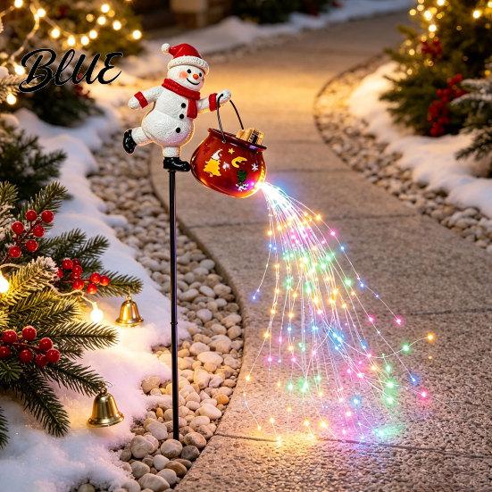 Garden Decor for Patios Walkways Christmas Stake Light, 3D Santa/Snowman Holding Glowing Cauldron Yard Weather Resistant Decorations Lamp, Waterproof