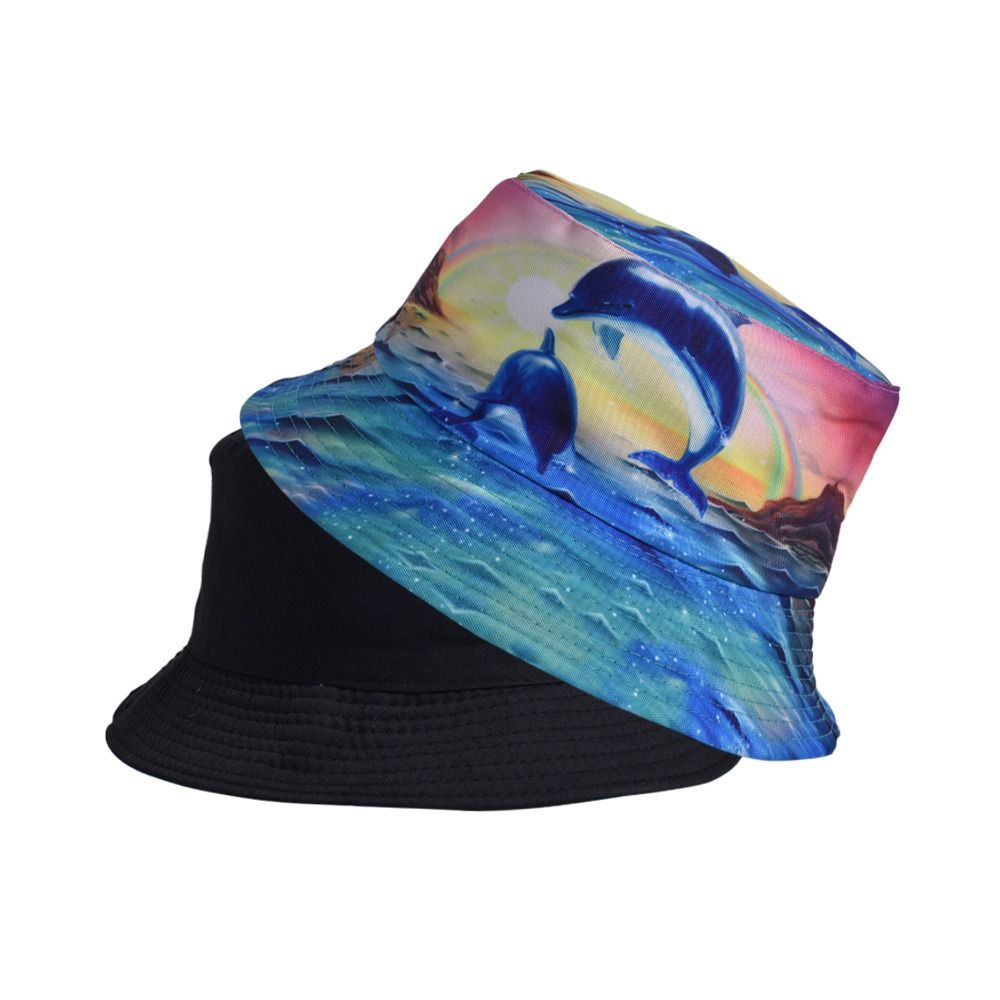 80s 90s Beach Fishing Hat Double-side Print Cap Retro Reversible Fisherman Hat  Men Women