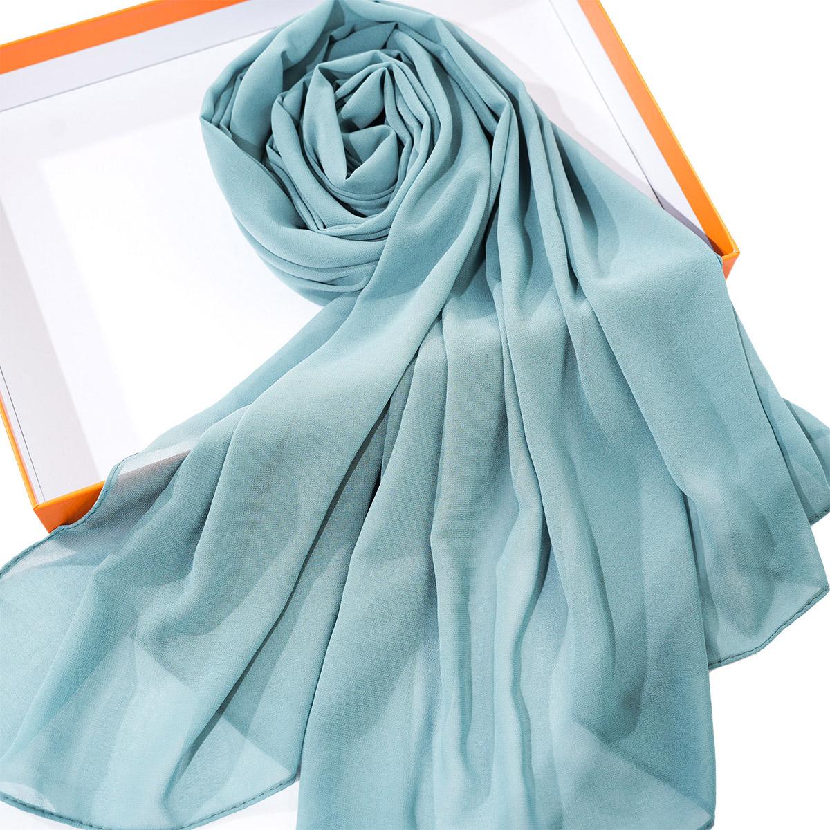 

Solid color chiffon scarf breathable simple casual shawl hijab windproof sunscreen head wrap for women women abaya accessories синій