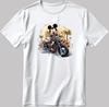 Mickey Mouse With Motorcycle Short Sleeve White-Black Men's / Women's T-Shirt N186