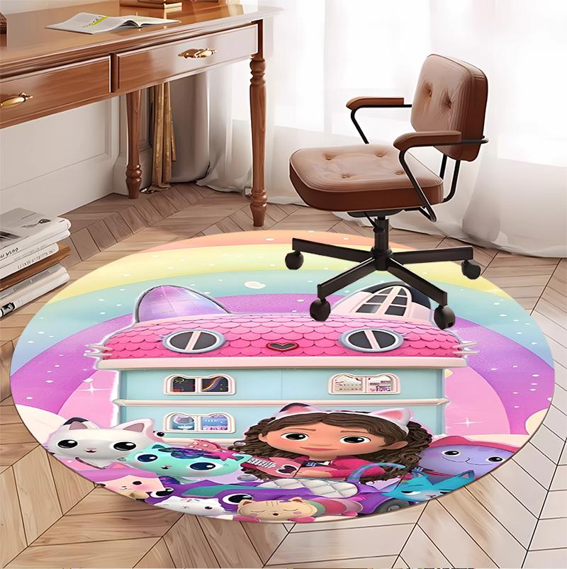 Gabby's Dollhouse Pattern Round Rug, Indoor/Outdoor Mat, for Picnic, Gameroom, Bedroom, Office, Living Room, Home Decor Carpet, Birthday Gift