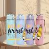 1PC Happy First Day Pencil Pattern 750ml Color Plastic Sports Water Bottle Leakproof Flip Straw Lid Suitable for Sports Office Home Use