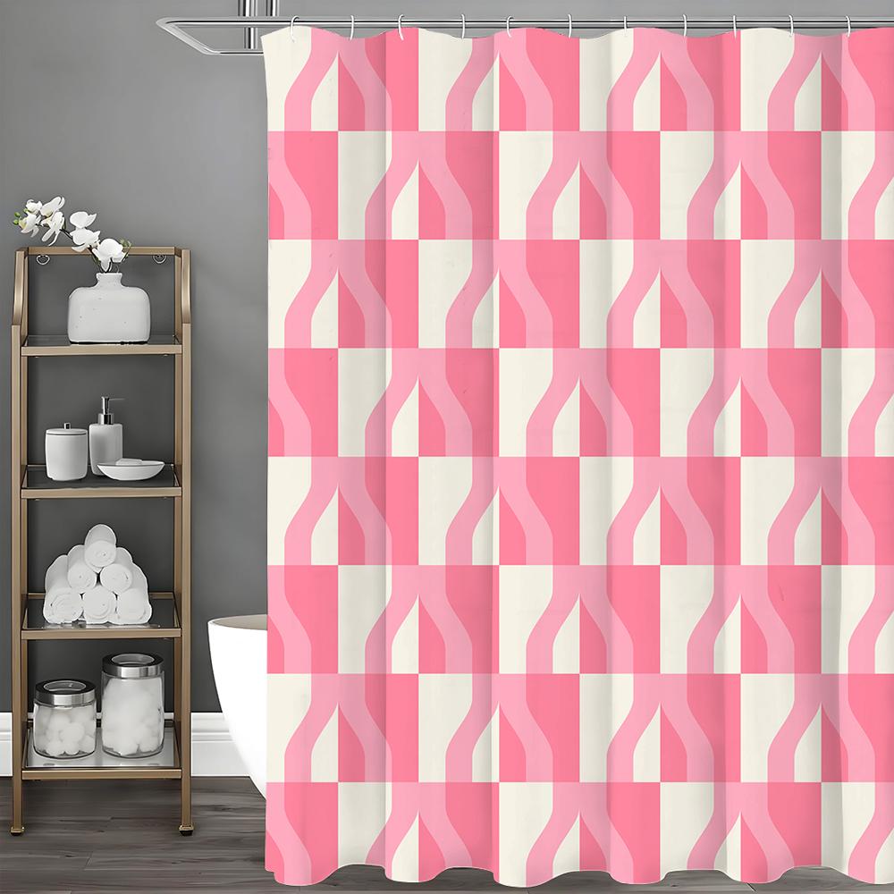 Pink Geometric Creative Shower Curtain, Bathroom Decorative Shower Curtain, Waterproof Shower Curtain with Hooks