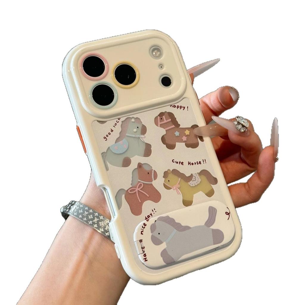 Cute Colored Horse Bracket Is Suitable for Apple 17 Mobile Phone Case iPhone16Pro Xiaomi Oppo Anti-drop All-inclusive Case.