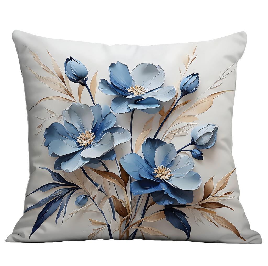 New Imitation 3d Blue Floral Pillowcase Small Fresh Home Cushion Pillowcase Decoration