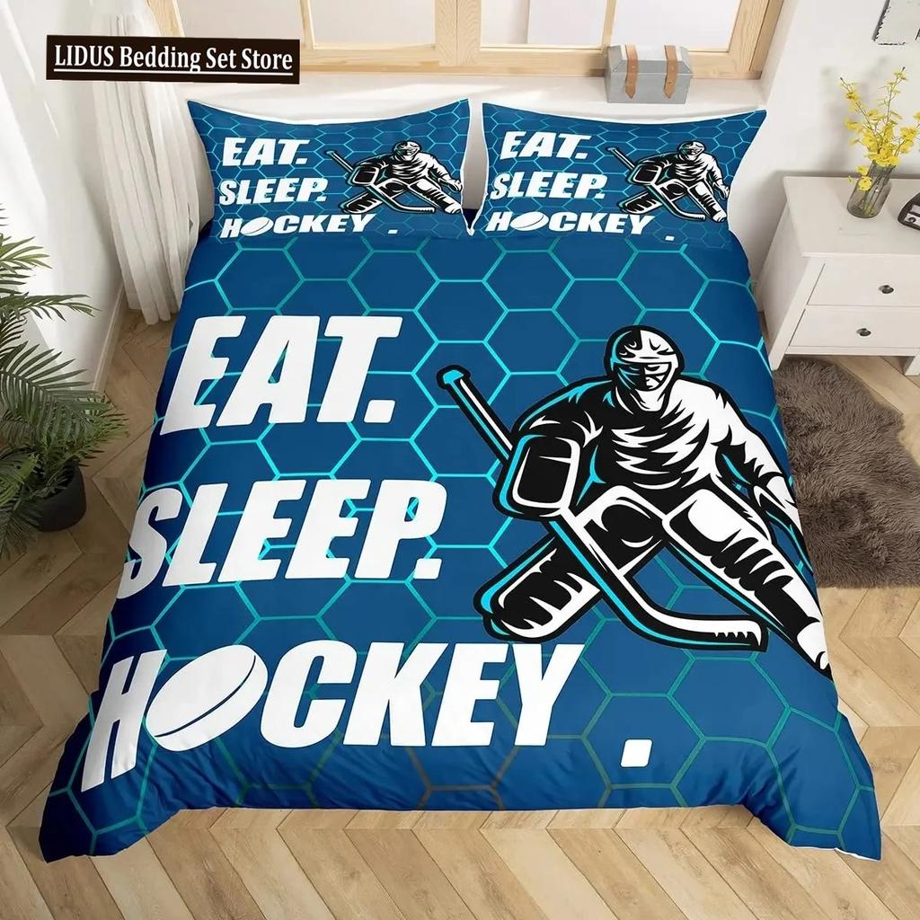 Zestaw poszwy na kołdrę do hokeja 23 szt. Pokrowiec na kołdrę sportową do hokeja Poliester Krążek do hokeja Piłka Rozmiar King Queen Pokrowiec na kołdrę dla chłopców