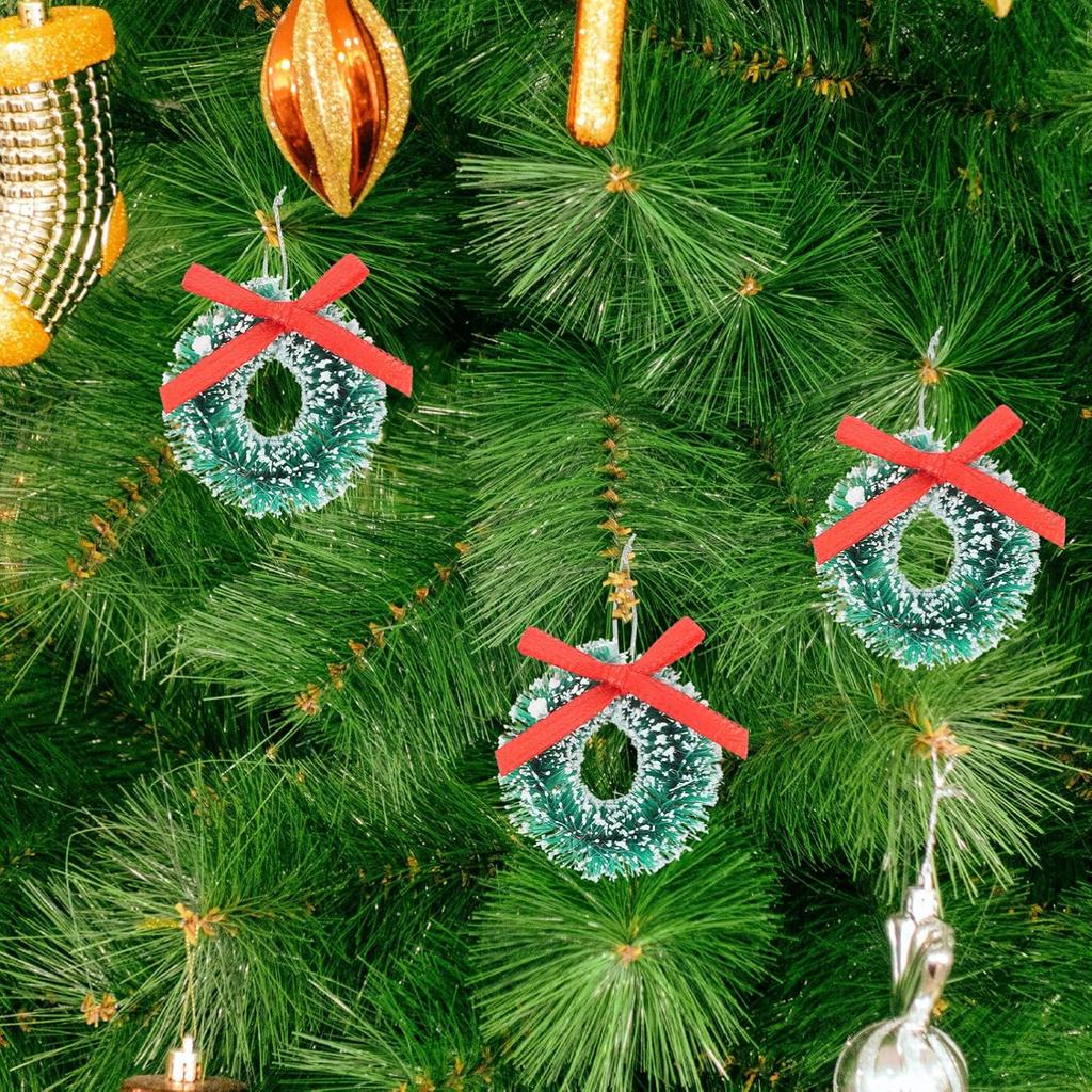 24Pcs Mini Christmas Wreaths 1 Inch Xmas Tree Wreaths Artificial Miniature Frost Sisal Christmas Tree Wreaths for Dollhouse Embellishments for