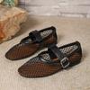 Mesh Flat Shoes Summer New Round Toe Shallow Mouth Breathable Cutout Metal Slip Strap Soft Sole Mary Jane Single Shoes