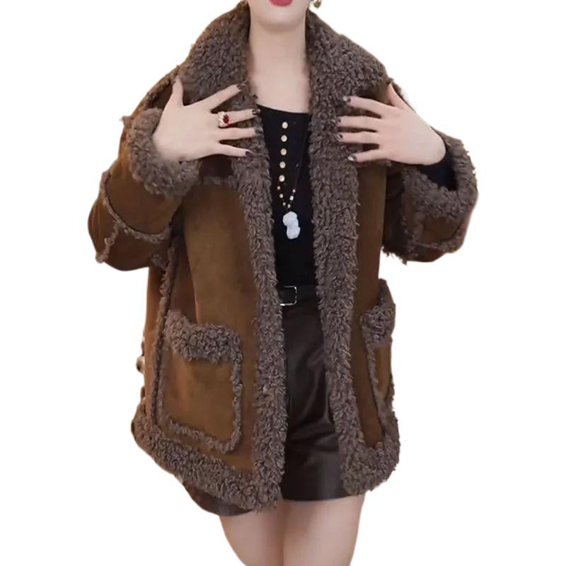 Women's Mid-Length Fleece-Lined Lambswool Jacket - Warm & Stylish for Autumn/Winter