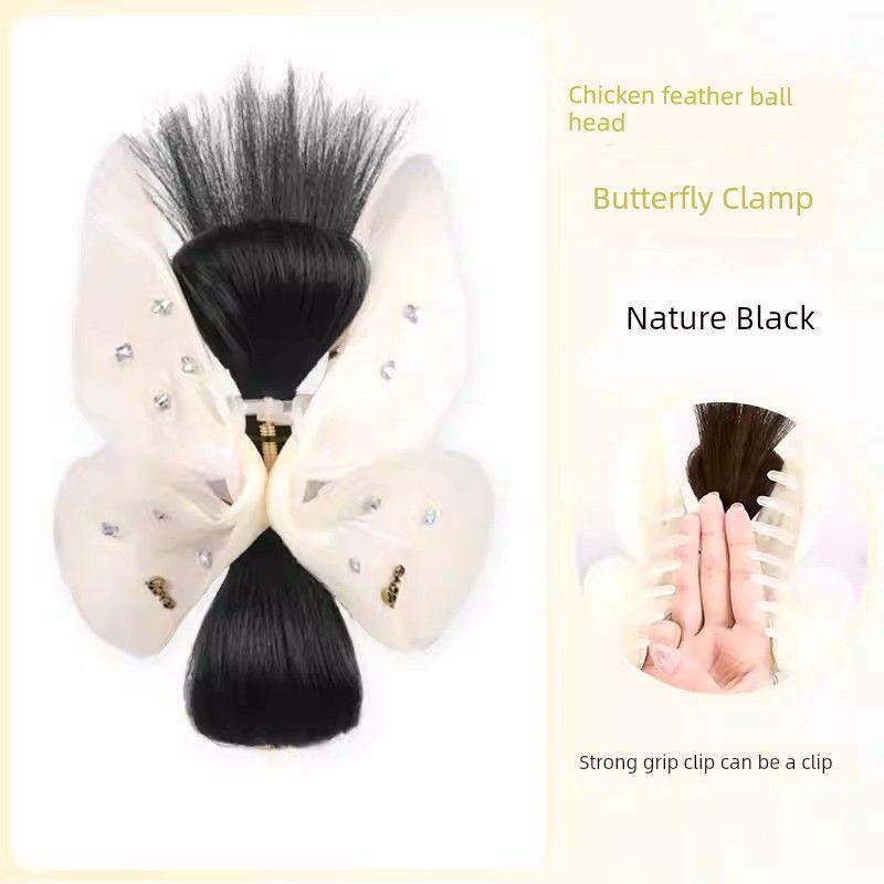 

Snow Mist Butterfly Gentle Elegant Bright Yarn Bows Wig Bun French Back Head Shark Clip Hair Clips Hair Accessories Tulle Bows Grab Chicken Head [Nature Black]]