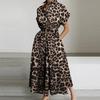 ZANZEA Women Casual Turn Down Collar Summer Short Sleeve Leopard Print Dress