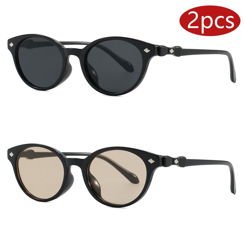Car Sun Glasses 2pcs Retro Small Frame Round Sunglasses Women Men Brand Designer Glasses Bow Tie Decoration Outdoor Eyewear