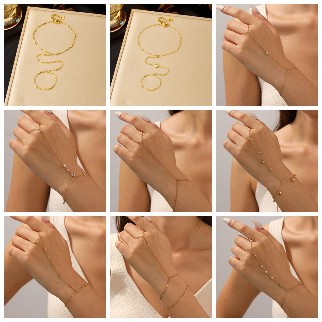 DIEYURO 316L Stainless Steel Fashion White Round Zircon Back Of Hand Chain Finger Bracelet Lady Trend Classic Waterproof Jewelry