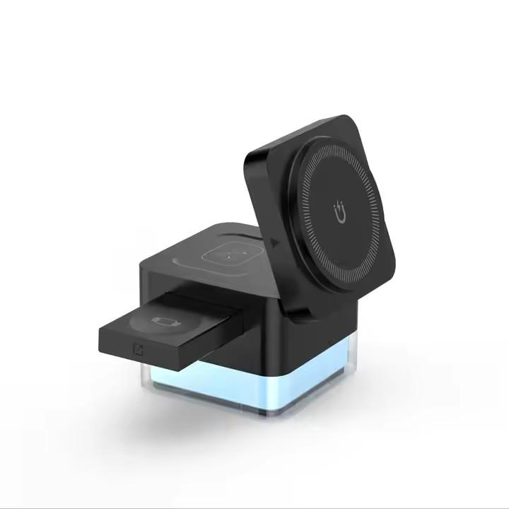 JEDI 2025 Simple Fast Charing 4 in 1 Cylindrical Wireless Charge Station Magic Cube Charger 3In1 Magnetic With RGB Light