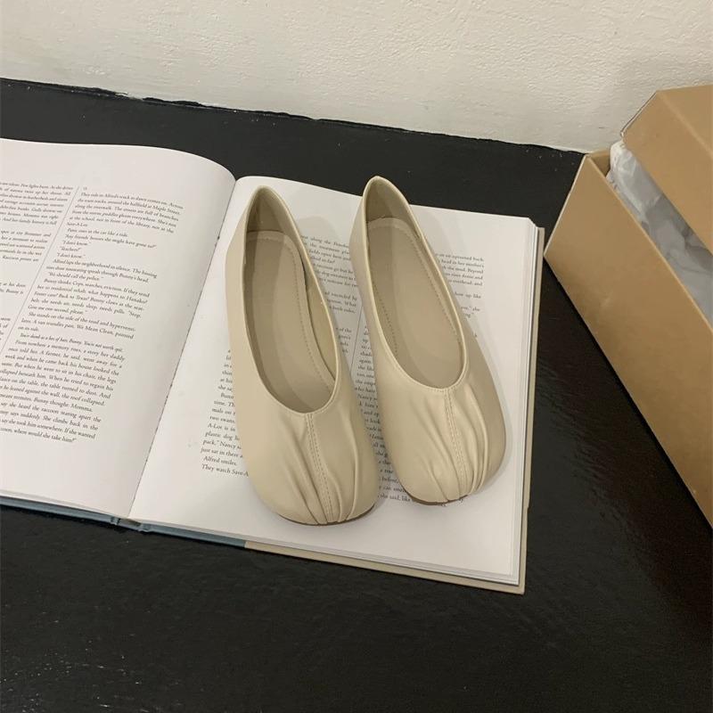 Fashion Flat Shoes Women Round Toe Pleated Slip on Ballerinas Flats Lazy Loafers Moccasins Ladies Soft Bottom Comfort Casual Flats Shoes