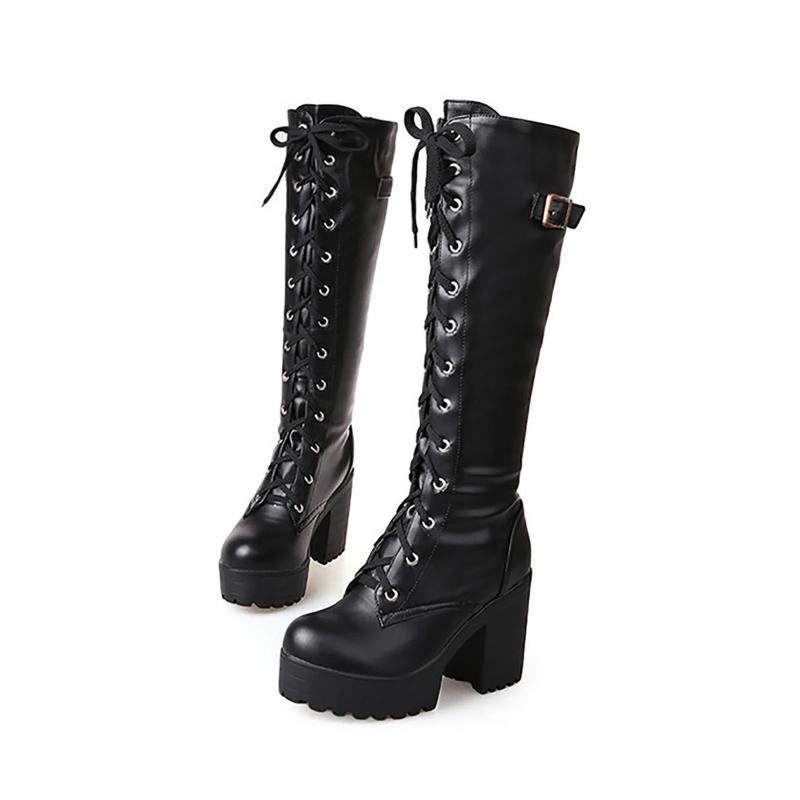 High Knee Boots For Women Heel Foreign Trade Chunky Heeled Thigh High Leather Boots Knee High Snow Boots