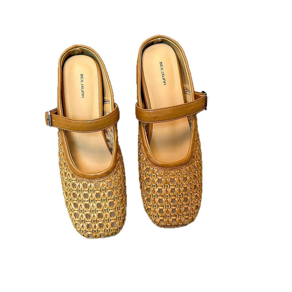 Piękne platformy na koturnie, buty z siatki rybackiej, zakryte palce, półkapcie damskie na lato 2025, nowe ażurowe buty, klapki Muller, fajne klapki