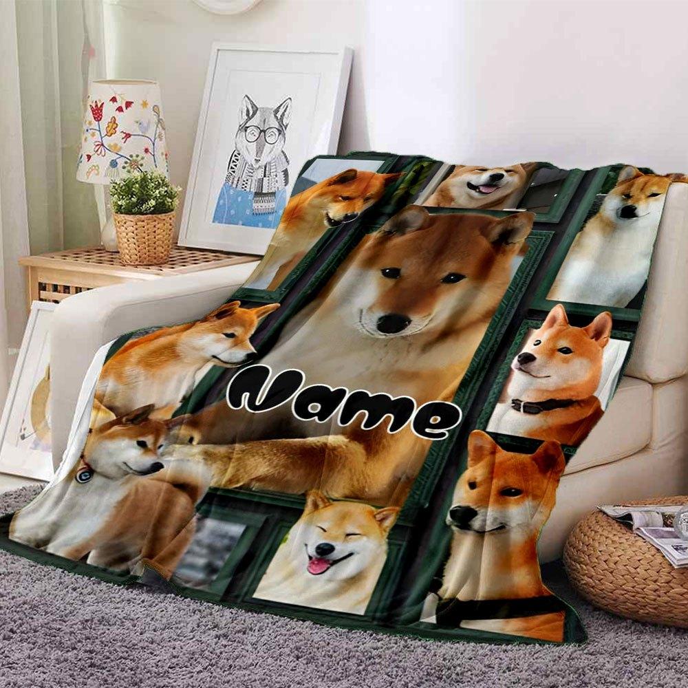 Adorable Shiba Inu Home Customize Your Name Blankets Soft And Cozy Lightweight For All Seasons Perfect For Picnics Sofa Office Bed Living Room Ideal