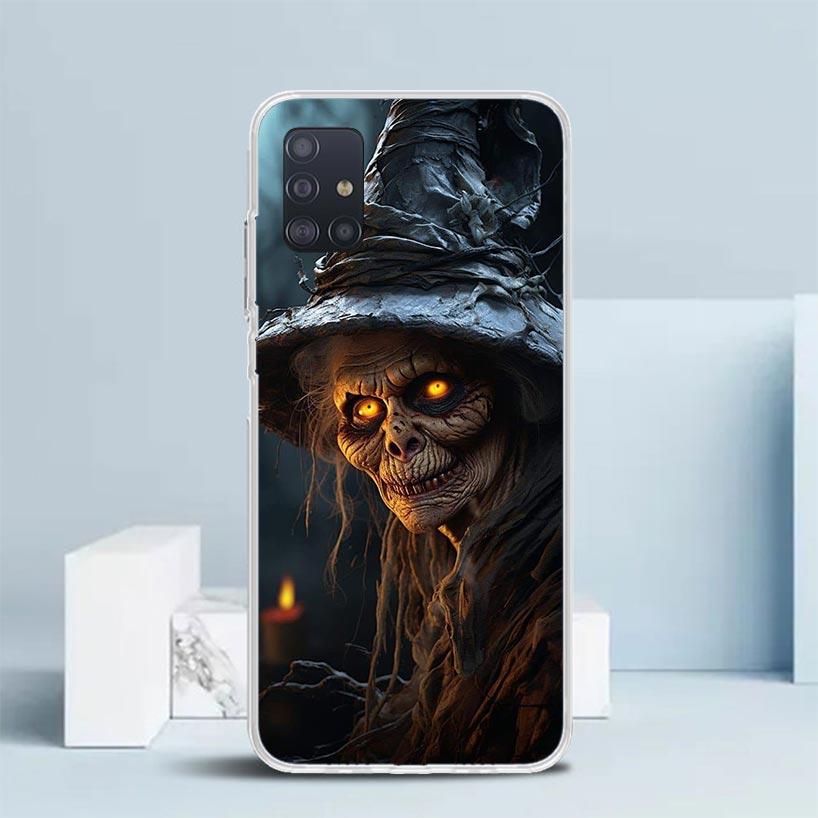 Halloween Moon Witch Horror Soft Cover for Samsung Galaxy A12 A22 A32 A52 A72 A02S Phone Case Note 20 Ultra 10 S10 Plus A51 A71