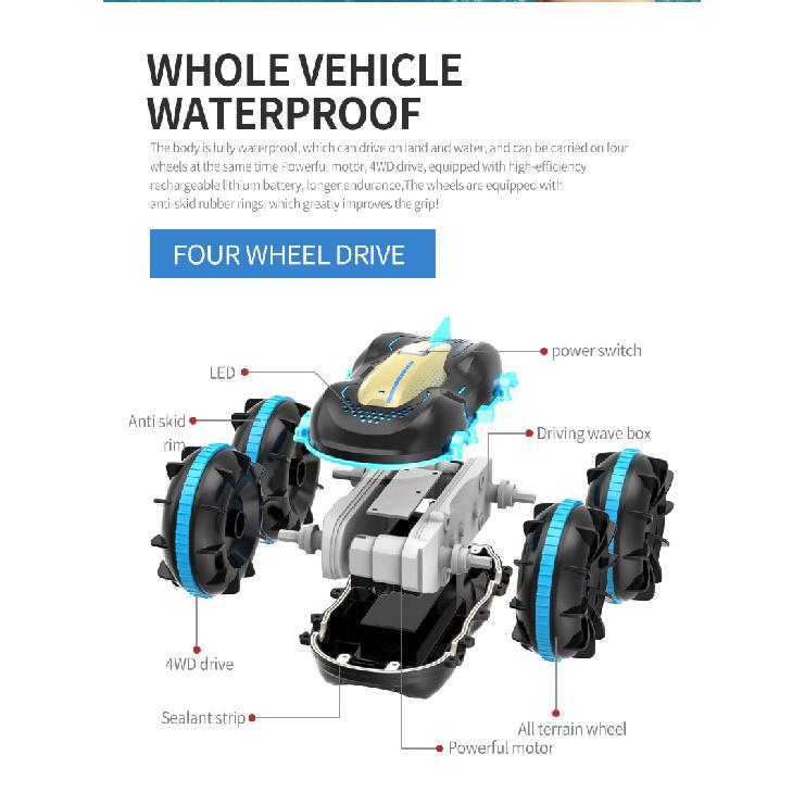 Remote Control Vehicle Amphibious RC Race Car Toy  Waterproof LED Lights Flexible Control & Wrist Remote