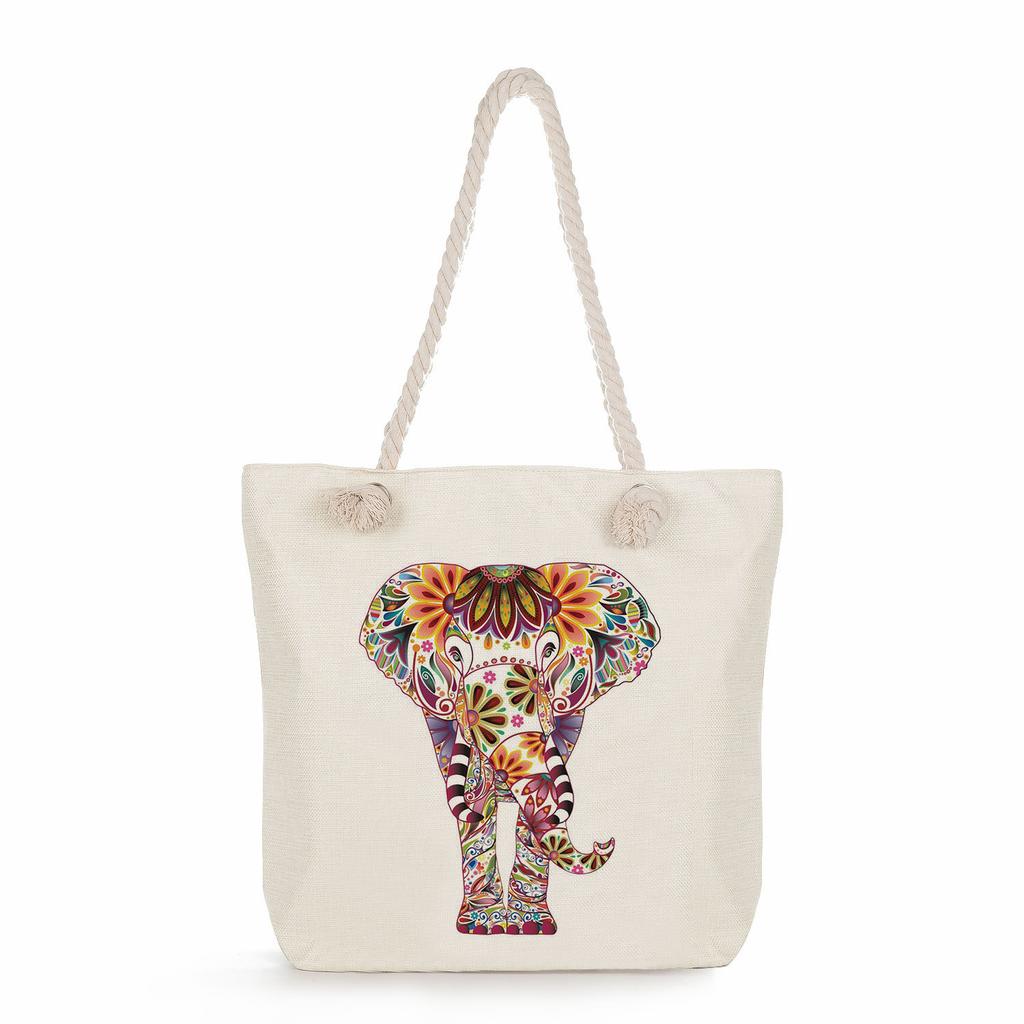 Elephant print thick rope single-shoulder beach bag 7287 CLE