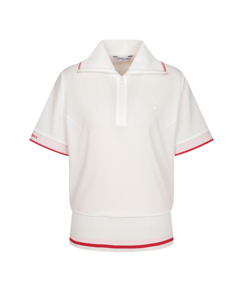MONDAYFLOW Wide Collar Zip-Up Top_White