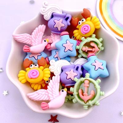 Resin Colorful Mini Crab Flying Bird Boat Hook Drifting Bottle Flatback Stone 20PCS Scrapbook DIY Hairpin Decor Figurines Crafts