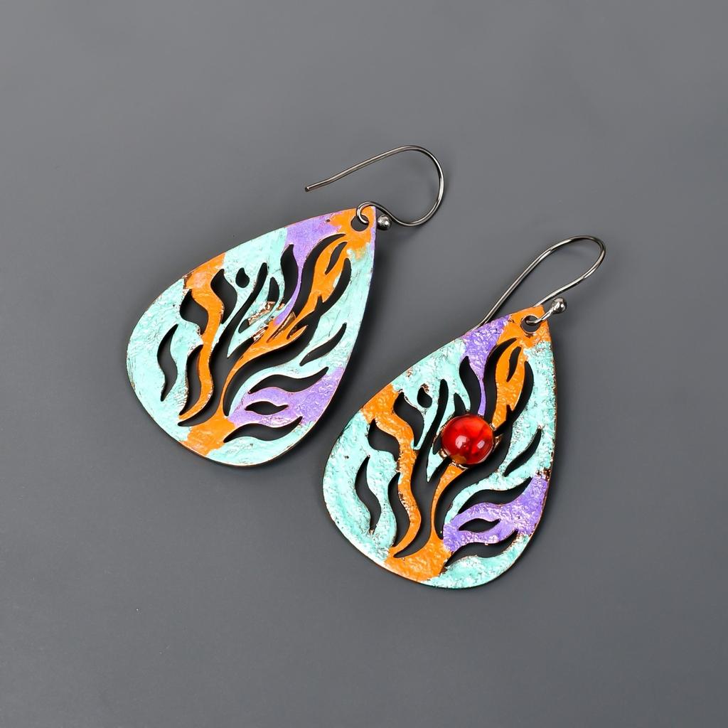 January Red Garnet Stone Silver Finish Multi Electroformed Drop Earrings Jewelry V-98
