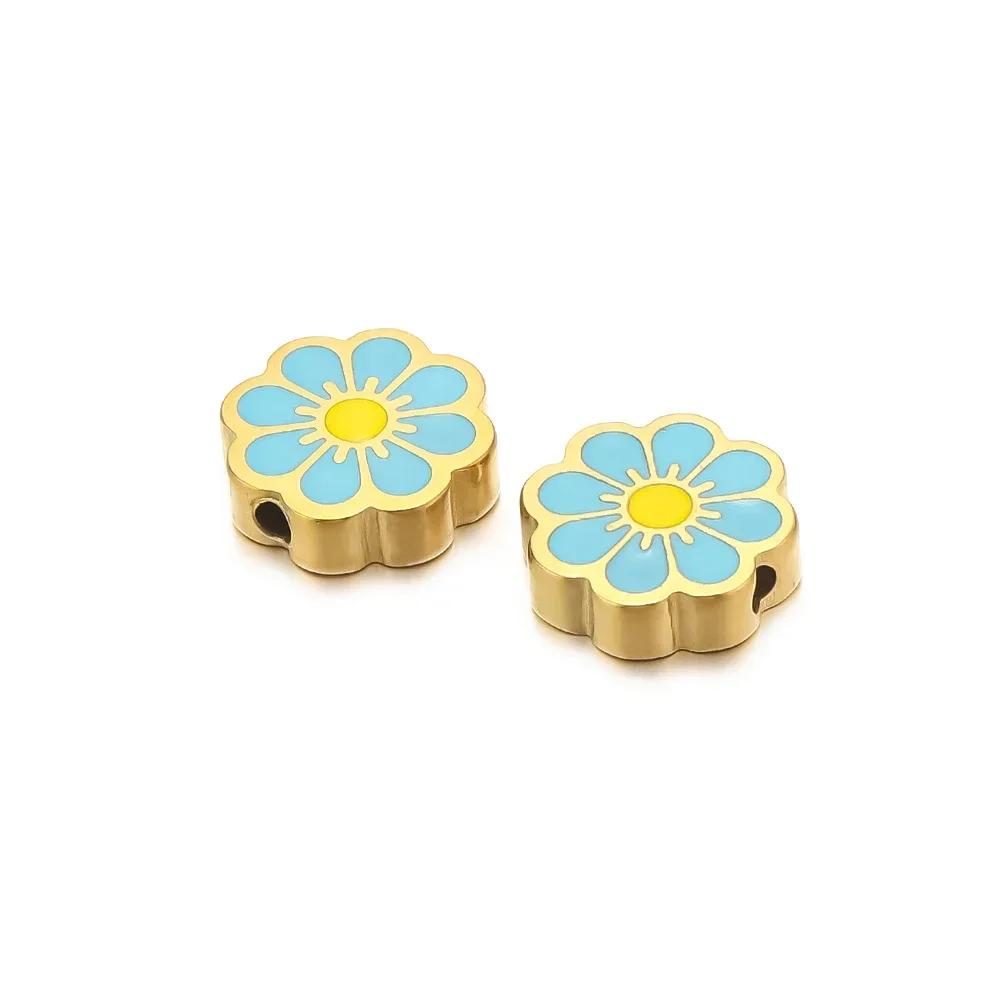 

5Pcs Stainless Steel 11mm Enamel Sun Flower Beads for Bracelets Kids Charms Necklace Earrings Making DIY Jewelry Supplies синий