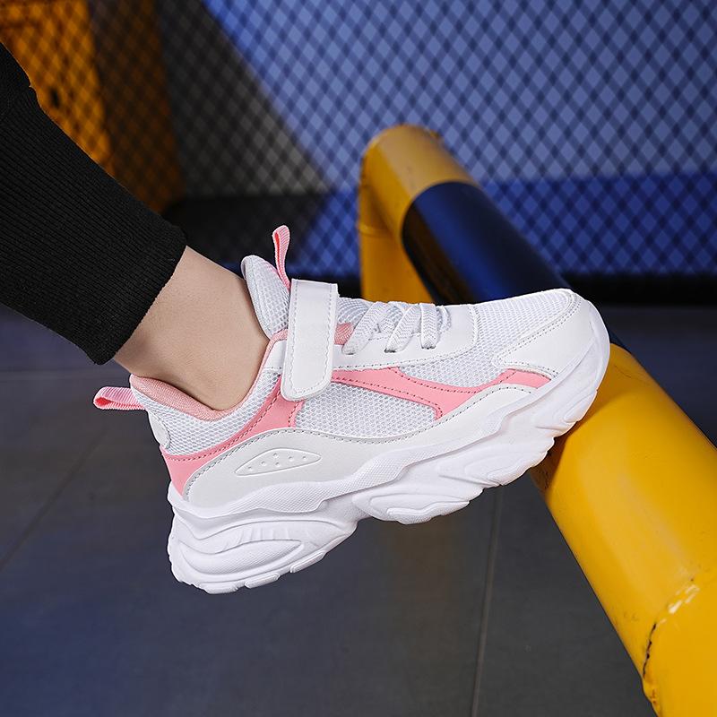 New breathable mesh campus white sneakers for middle and large-sized children, suitable for elementary school students