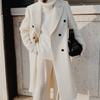 Women's Lapel Long Sleeve Loose Fit Wool Blend Coat Casual Double-Breasted Long Jacket