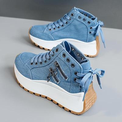 Damen High-Top Sneaker mit dicker Plateausohle zur Höhensteigerung Atmungsaktiver Komfort Vielseitige lässige Outdoor-Schuhe für den Frühling