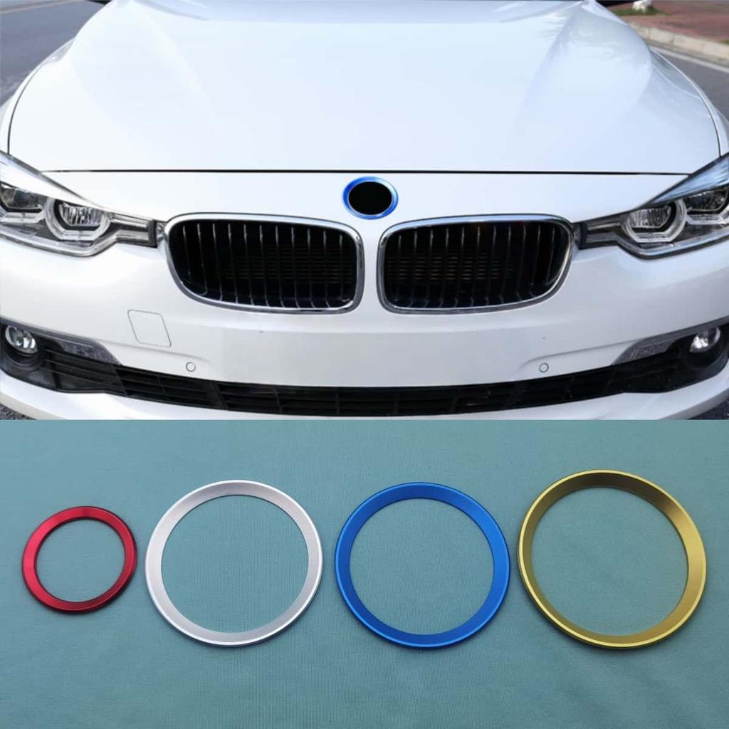 1Pc 3D Aluminum Car Steering Wheel Front Rear Black Emblem Badge Surrounding Ring Sticker for 45mm Logo/74mm Logo/82mm Logo