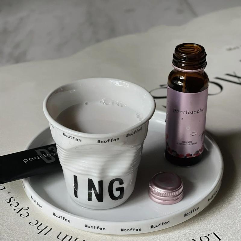6/7oz Korean Style Cups and Mugs Coffee Mug White Ceramic Nordic Wrinkle Cup 200ml Drinking Coffe Tumbler English Letter