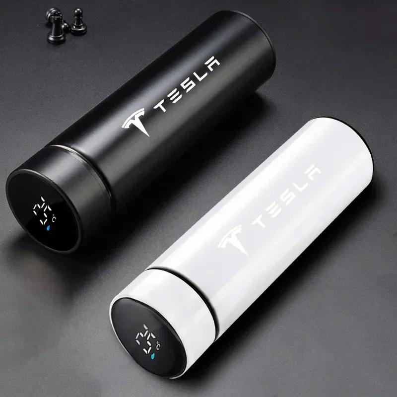 Car Sticker 2025 Hot Car 500ml Stainless Steel Thermo Bottle Thermal Cup Temperature Display Vacuum Flasks For Tesla Model Y 3 S