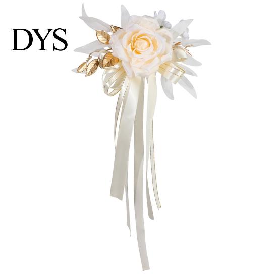 Champagne Rose Car Handle Decor Wedding Artificial Rose, Door Rearview Mirror Flower Reusable Decorative with Ribbon Bow, Suction Cup, Bridal