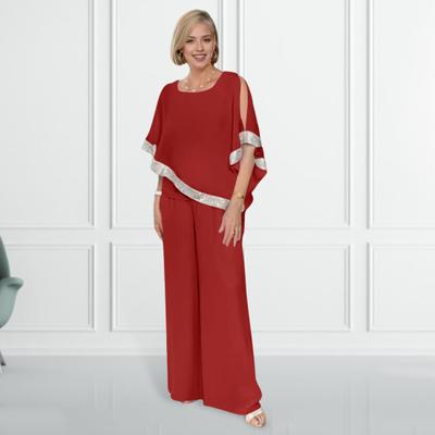 2 pezzi/set top da donna pantaloni set manica a pipistrello o collo brillante paillettes camicetta irregolare vita elastica pantaloni a gamba larga abbigliamento casual outfit quotidiano