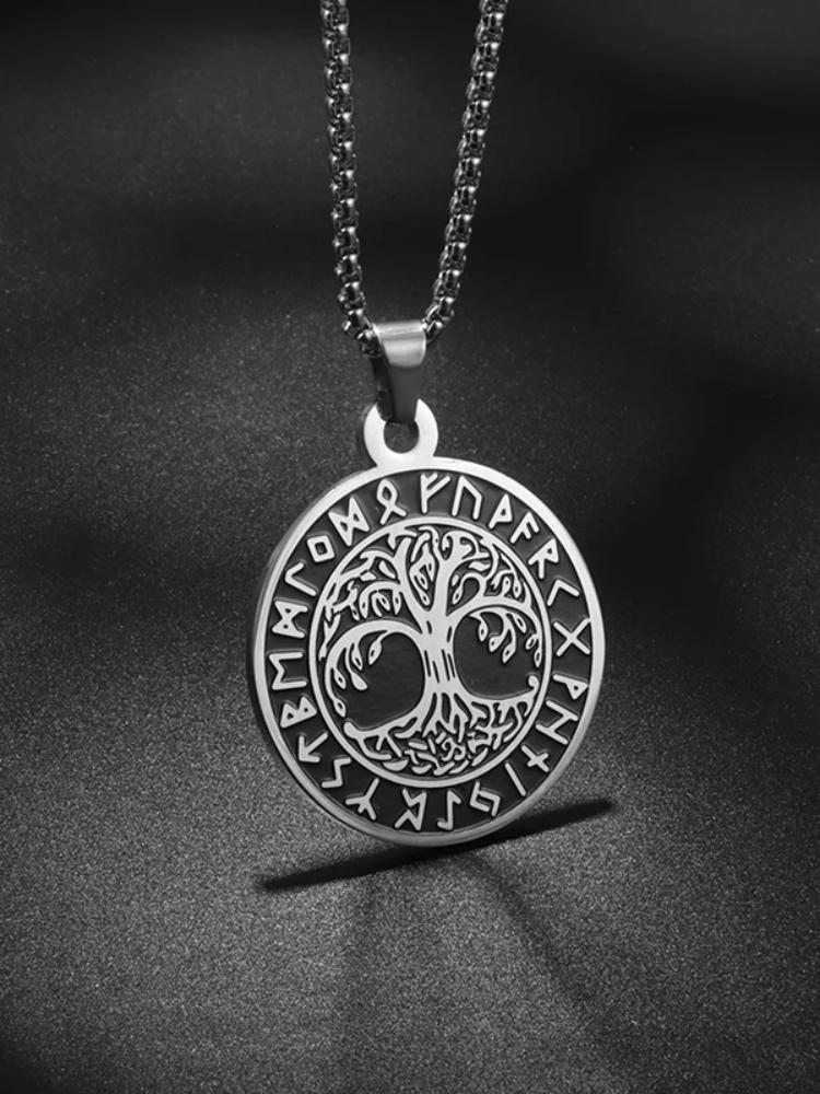 Fashion Personality Tree of Life Round Brand Pendant Necklace Creative Stainless Steel Necklace Jewelry for Men and Women