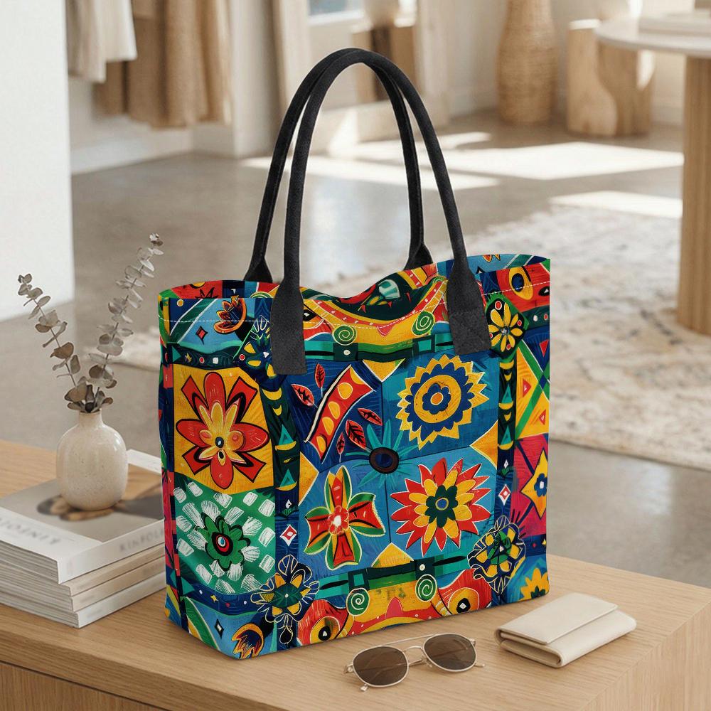 Borsa Tote in Tela Floreale Bohemien Colorata Borsa a Spalla Elegante Casual di Grande Capacità per Shopping Quotidiano Viaggio